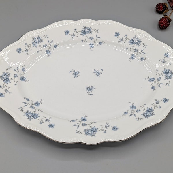 Vintage Blue Garland Floral Ceramic Oval Serving Platter Dish Plate by Johann Haviland BAVARIA Germany, Vintage Victorian Farm Country Decor