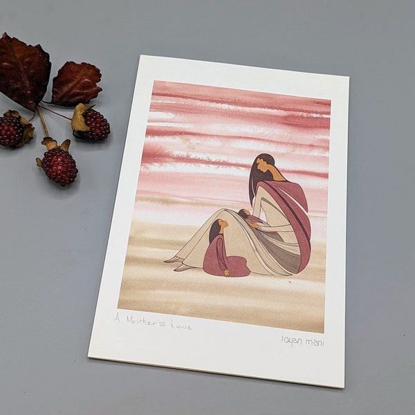 Vintage Mother's Love Art Card Print by Ioyan Mani Maxine Noel for Canadian Art Card 9458, Indigenous Oglala Sioux Art Home Decor, Mom Gift