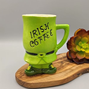 Vintage Irish Coffee Green Leprechaun Ceramic Mug Made in Japan, Vintage Irish Leprechaun Decor, Funny Irish Gift, Vintage Ireland Souvenir