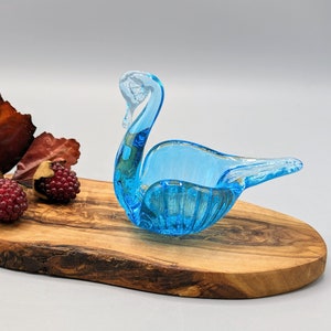 Vintage Blue Glass Swan Bird Dish Bowl, Vintage Blue Art Glass, Mid Century Home Decor, Colorful Glass Decor, Vintage Swan Bird Lover Gift