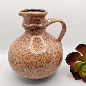 Vintage Reddish Brown Stoneware Small Rounded Pitcher Creamer with Salt Glaze, Mid Century Stoneware, Vintage Salt Glazed Brown Art Pottery