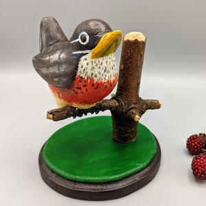 Vintage American Robin Hand Carved Painted Wood Decoy Sculpture Statue, Vintage Robin Outsider Folk Art, Robin Bird Decor, Robin Lover Gift