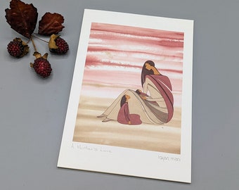 Vintage Mother&#39;s Love Art Card Print by Ioyan Mani Maxine Noel for Canadian Art Card 9458, Indigenous Oglala Sioux Art Home Decor, Mom Gift