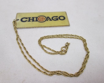 Retro Chicago Cubs Enameled Metal Plate Pendant Necklace on 9" Gold Tone Chain, Fly the W Gift for Chi Town Cubbies Fan MLB Baseball