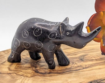 Crimson Red SS5 Soapstone African Rhino Figurine Sculpture Handmade in Kenya~2 Height x 3 Long