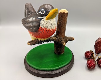 Vintage American Robin Hand Carved Painted Wood Decoy Sculpture Statue, Vintage Robin Outsider Folk Art, Robin Bird Decor, Robin Lover Gift