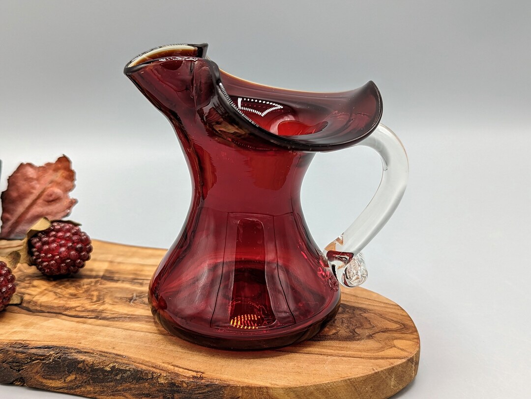 Vintage Red Glass Creamer Bud Vase With Flounced Rim and Clear Etsy