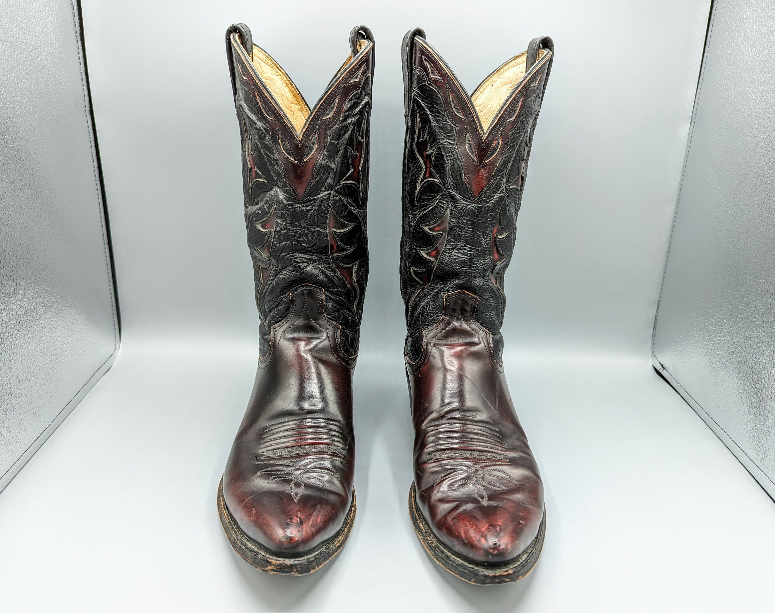 Vintage Dan Post El Paso Black and Red Leather Western