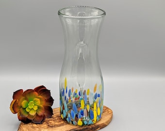Vintage Murano Style Blown Glass Clear Rainbow Carafe Pitcher, Vintage Colorful Glass Decor, Vintage Art Glass Drinkware, Art Glass Decor