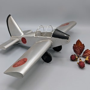Vintage Silver and Black Metal Decorative Airplane Model Figurine on Wheels with Red Stars, Vintage Aviation Home Decor, Vintage Pilot Gift