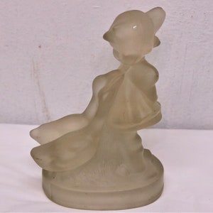 Vintage Frosted Glass Hummel Style Goose Girl Figurine Statue Sculpture, Retro Kitsch Collectible, Country Farm Home Decor
