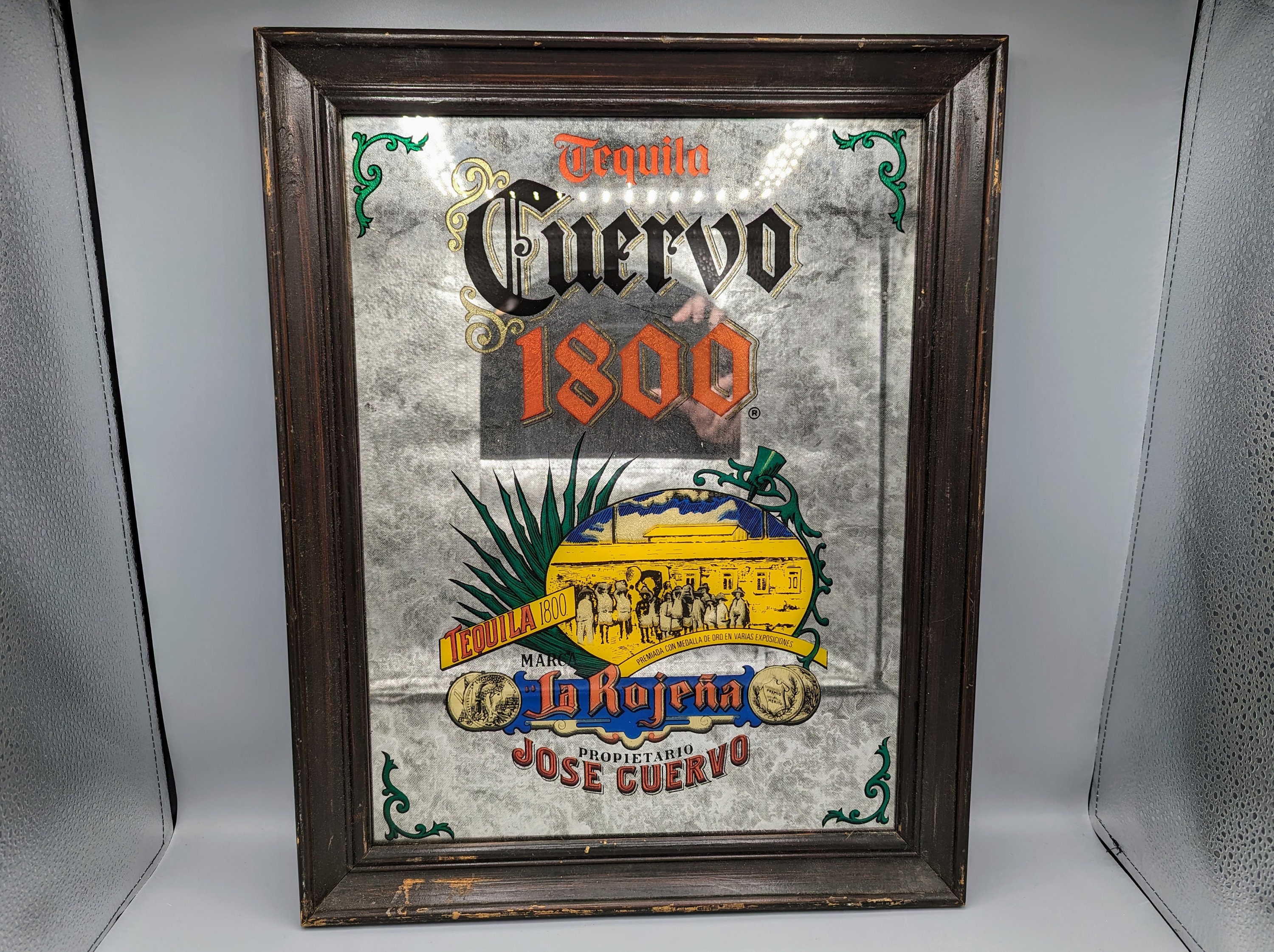 1988 Jose Cuervo 1800 Tequila Mirrored Wall Art Sign in Wood