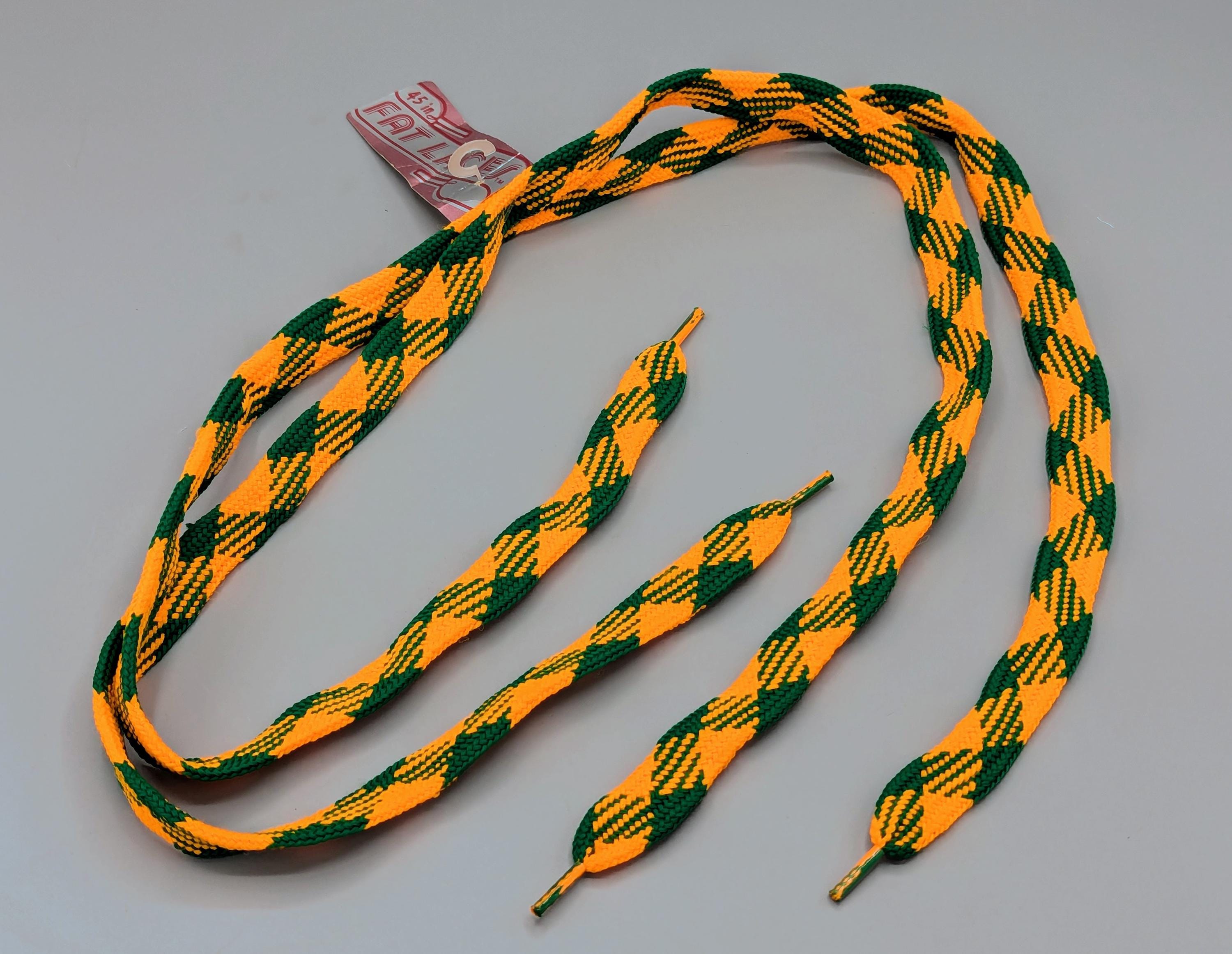 Vintage Deadstock 1980s 90s Fat Laces Orange and Green Funky Print 45 Inch Shoelaces Made in USA, Vintage 80s 90s Retro Fashion Accessory