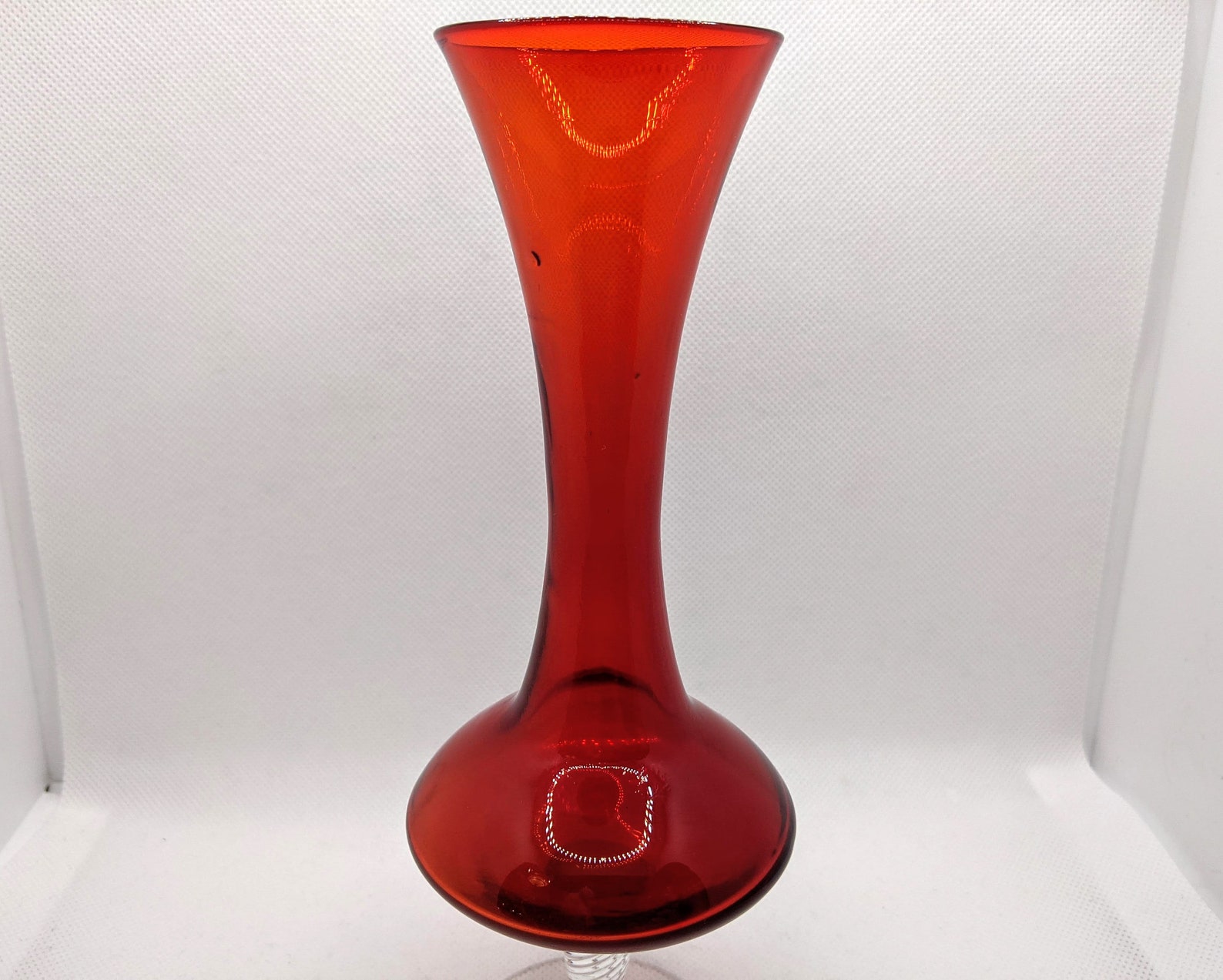 Vintage Red Glass Fluted Vase on Clear Twisted Pedestal Etsy