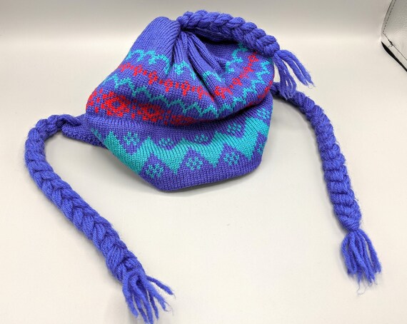 Vintage Moriarty Wool Hat with Tassels VINTAGE Original Moriarty Hat Beanie Toque Adult OS Purple  main image 4