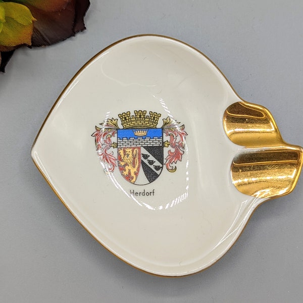 Vintage Herdorf Alemania cresta escudo de armas pala en forma de cenicero de cerámica baratija plato Alka Kunst Baviera, Vintage Alemania souvenir decoración regalo