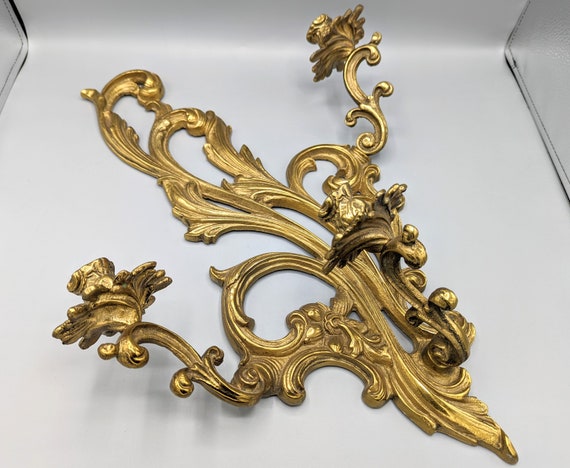 Vintage Solid Brass Art Nouveau Ornate Candlestick Holder Wall Sconce with Three Arms, Mid Century Brass Wall Home Decor, Art Nouveau Decor