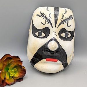 art mural masque décoratif théâtre kabuki japonais fait main peint à la main vintage, déco art folklorique japonais vintage, cadeau voyageur du monde