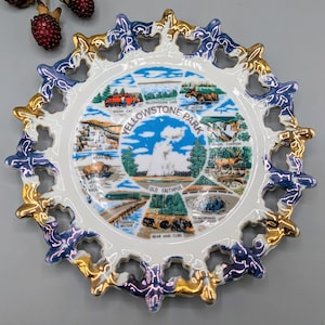 Vintage Yellowstone National Park Ceramic Decorative Souvenir Wall Plate, Wyoming Western Home Wall Decor, Retro Kitsch National Park Gift