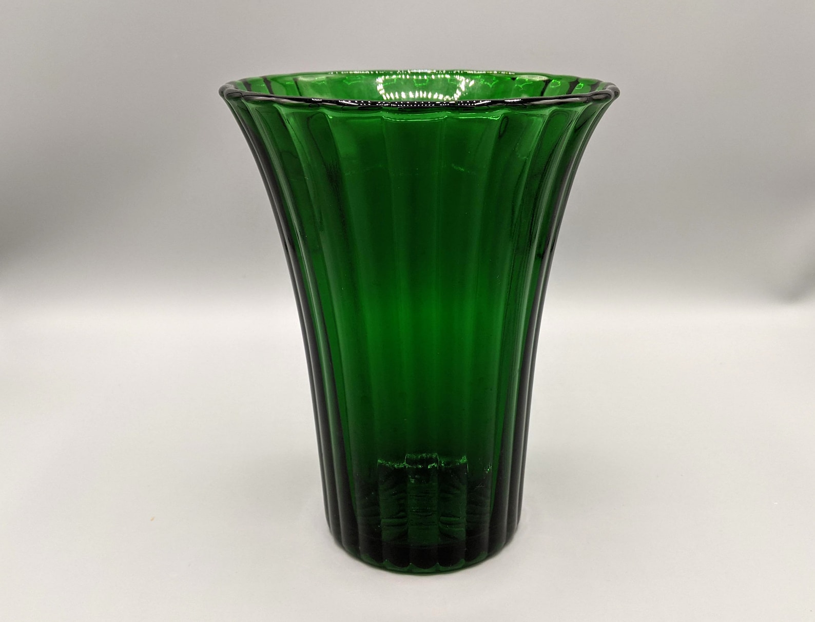 Vintage Green Glass Fluted Vase With Scalloped Rim Napco Etsy