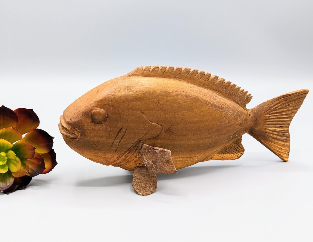 Vintage Hand Carved Wood Fish Folk Art Sculpture, Unique Folk Art Home ...