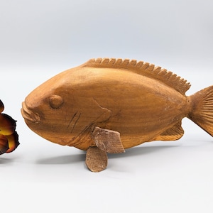 Vintage Hand Carved Wood Fish Folk Art Sculpture, Unique Folk Art Home Decor, Fishing Gift, Fishing Home Decor, Ocean Beach House Decor