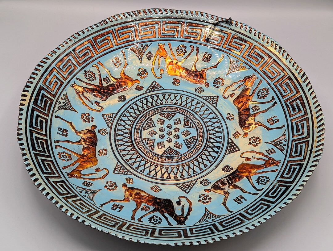 ヴィンテージ ターコイズブルーと銅のトルコガラス製サービングボウル