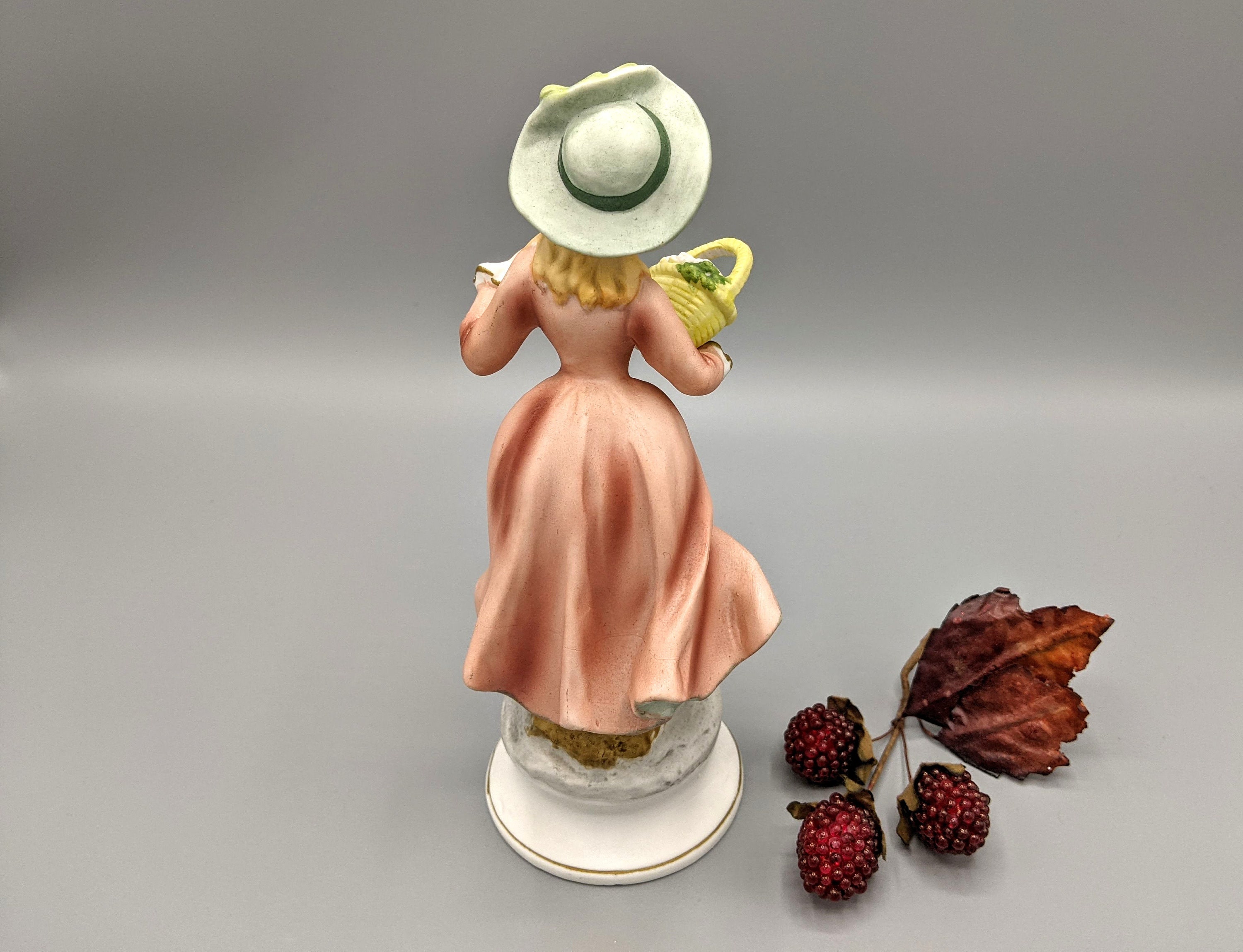 Vintage Flower Basket Lady Figurine 6689 Hand Painted Porcelain