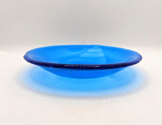 1990 Blue Seashell Studio Art Glass Trinket Ring … - image 4