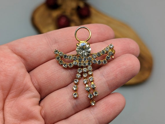 Vintage Rhinestone Angel Brooch Pin with Halo and… - image 2