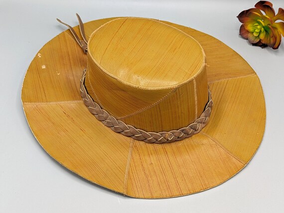 Vintage Real Suede Leather Caramel Tan Brim Hat Accessories | Vintage Real Suede Leather Caramel Tan Brim  main image 4