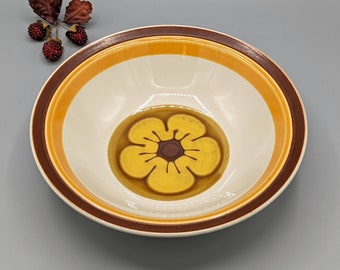 Vintage Chadds Ford Aloha Japan Floral Serving Bowl, 1970s Brown Orange Yellow Flower Bowl, Retro Stoneware Pottery Home Decor, Hostess Gift