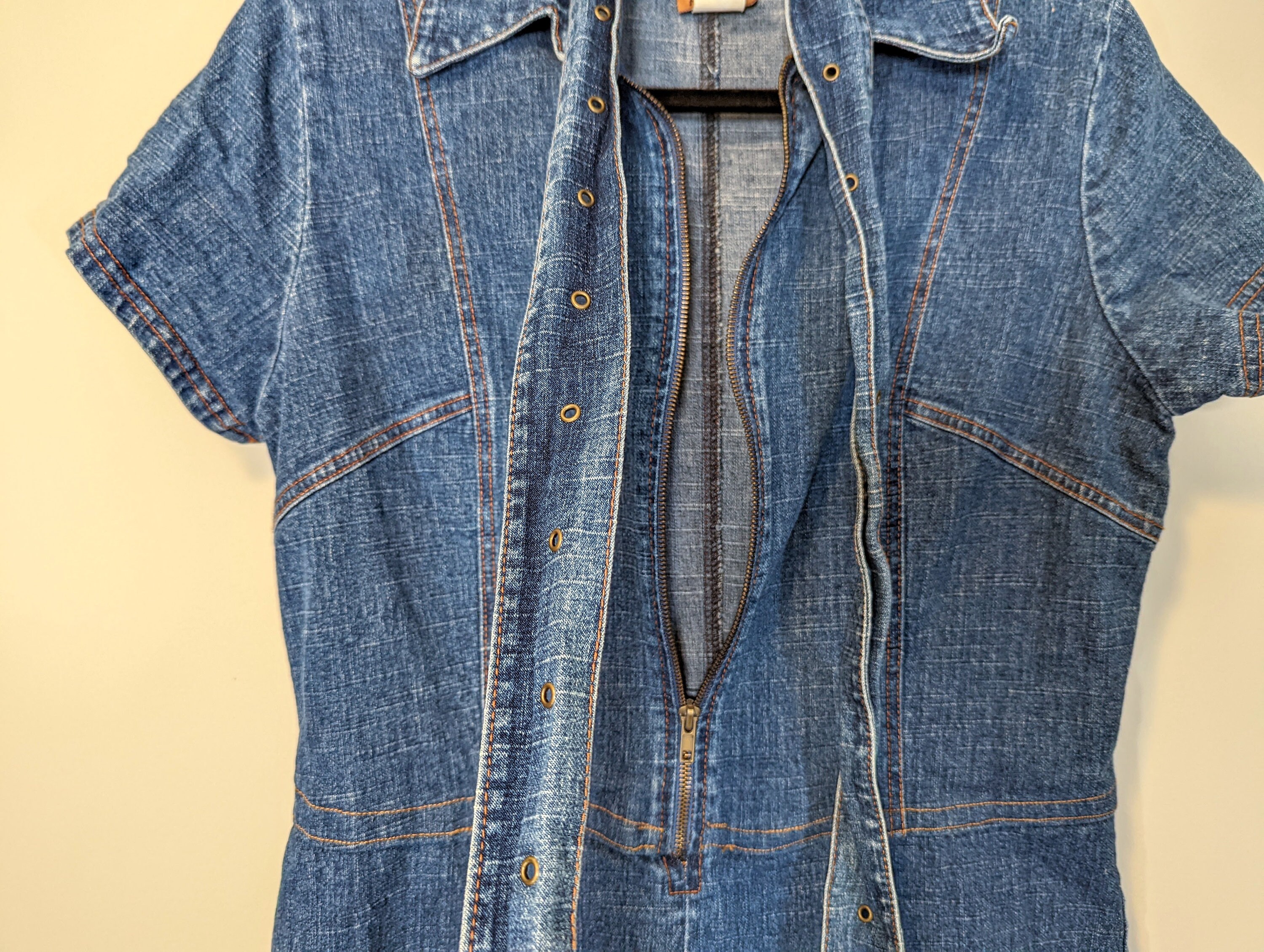 Vintage 2000s Y2K Denim Zip up Romper Playsuit Short
