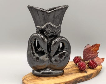 Vintage Black Swan Pair Ceramic Flower Vase, Vintage Swan Bird Pottery, Mid Century Swan Vase, Vintage Swan Bird Decor, Swan Lover Gift