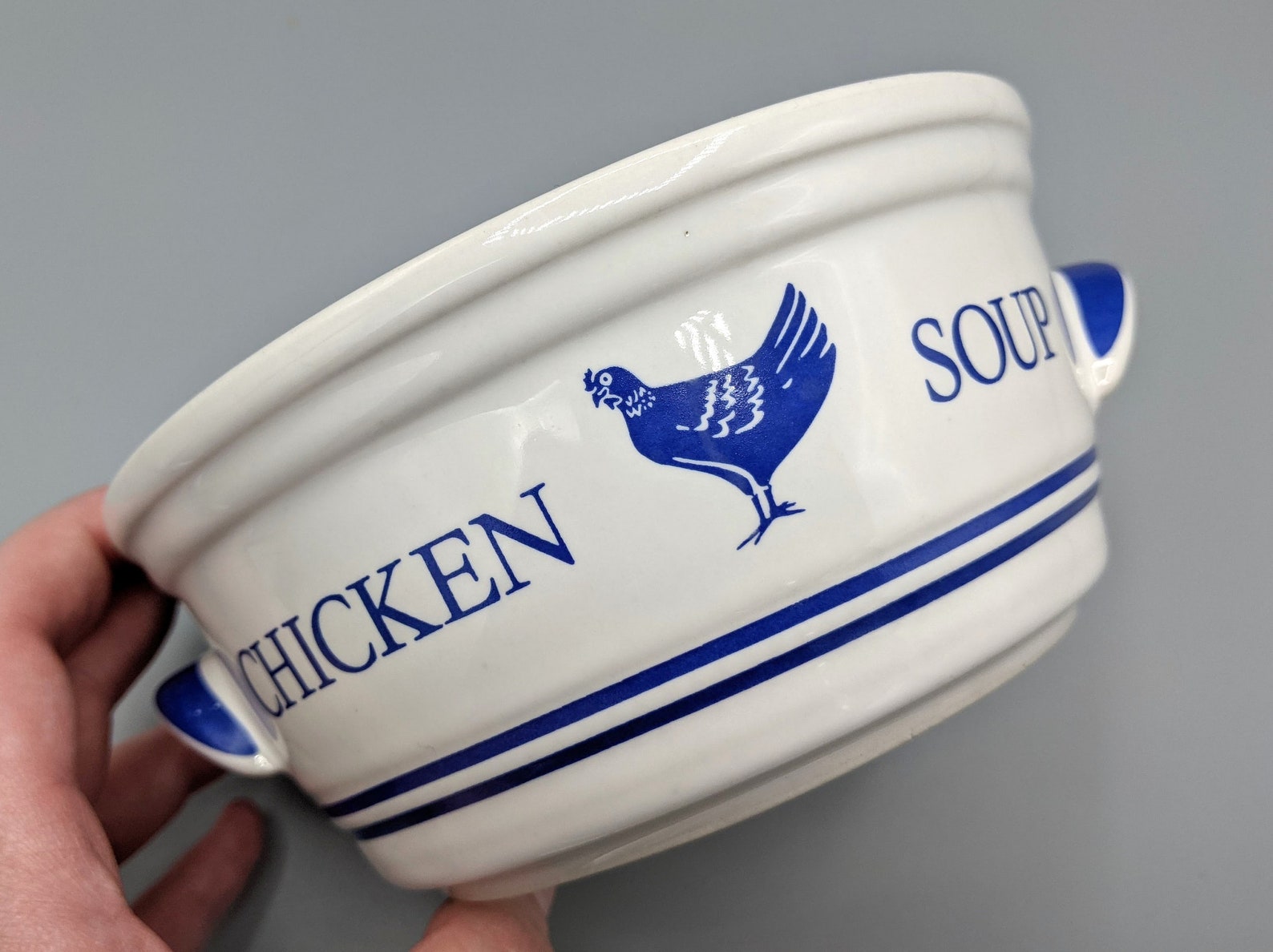 1987 Blue Stripe Chicken Soup Bowl Made in Korea Vintage Etsy