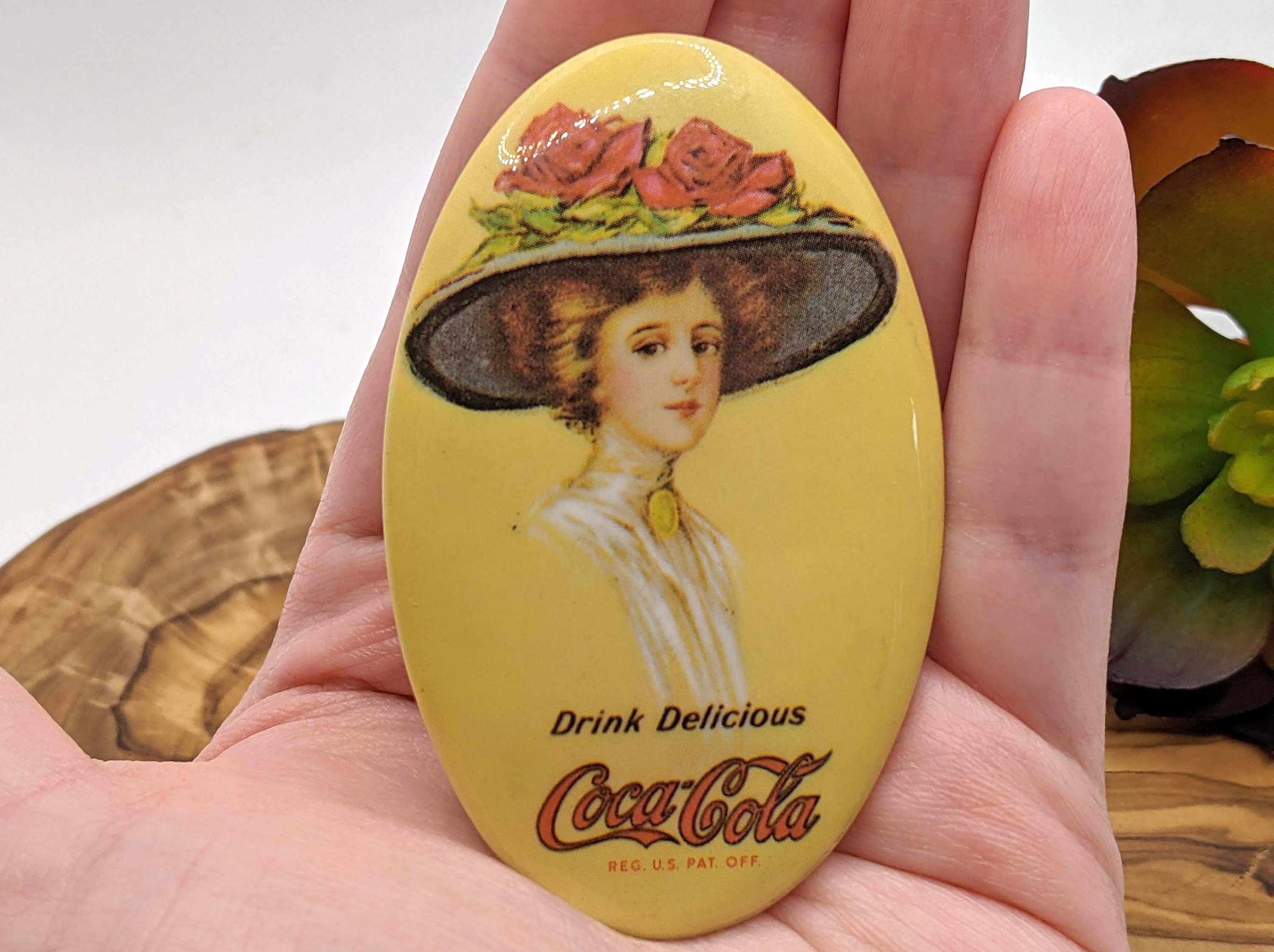 Vintage 1973 Coca Cola Drink Delicious Betty Girl Oval Pocket Hand