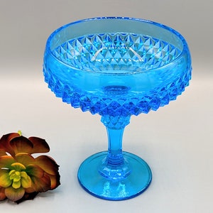 Vintage Tall Bright Blue Glass Compote Bowl Candy Dish on Pedestal with Studded Surface, Vintage Colorful Glass Decor, Unique Serving Dish