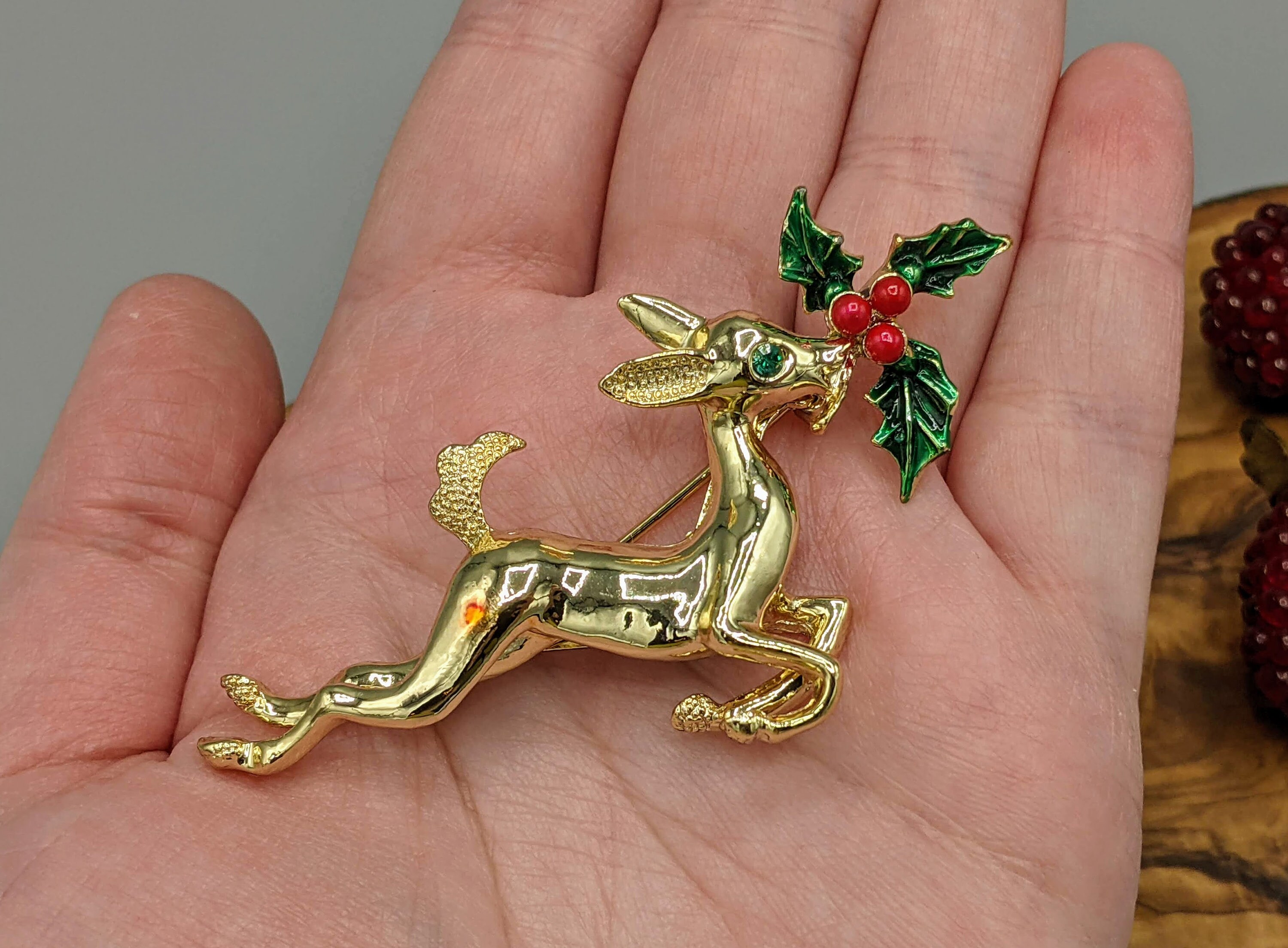 Gold Christmas Reindeer Brooch Pins For Women - Festive Holiday Jewelry For Sweaters, Bags, Hats - View #2