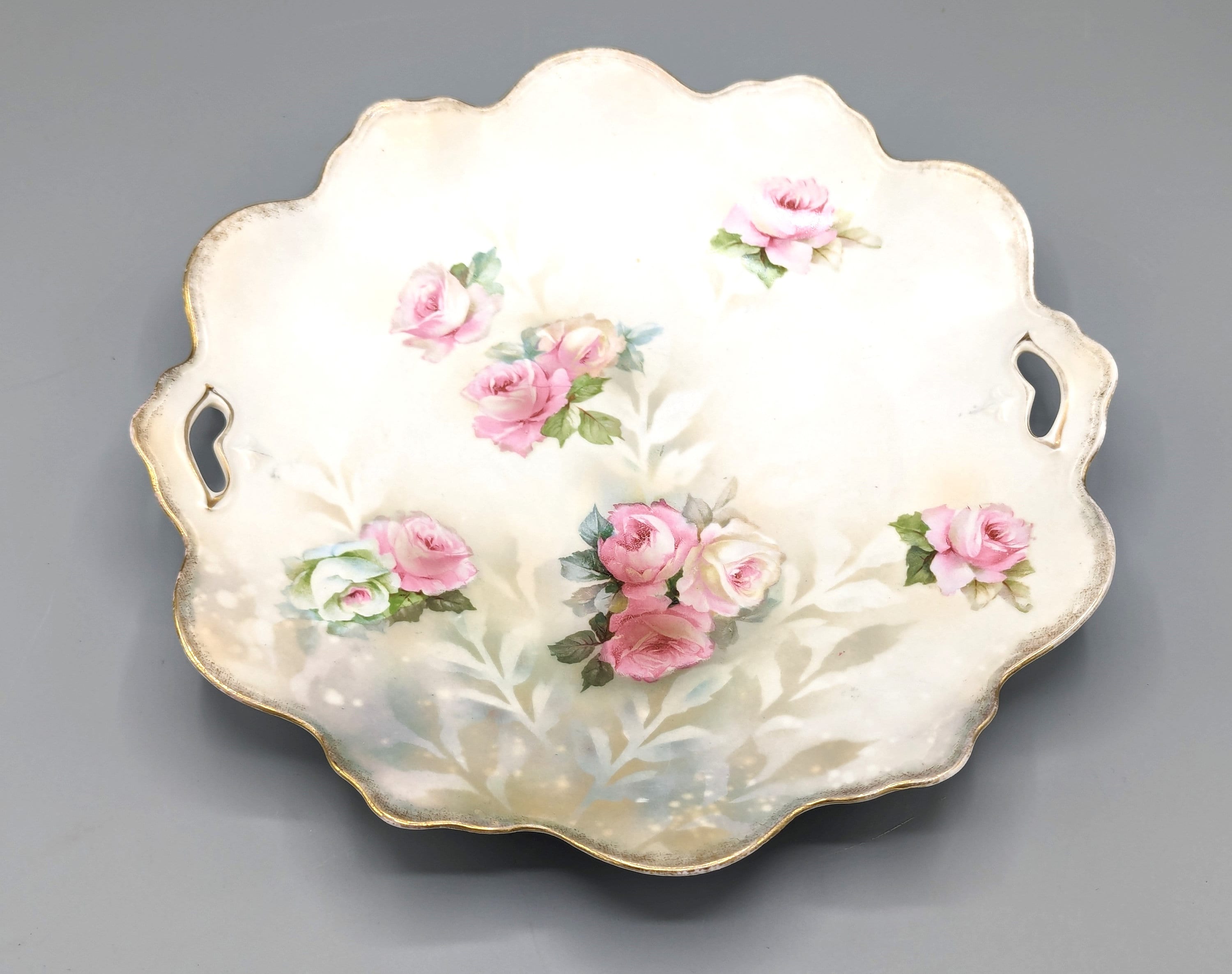 Antique 1910 RS Prussia Floral Porcelain Cake Plate With Handles