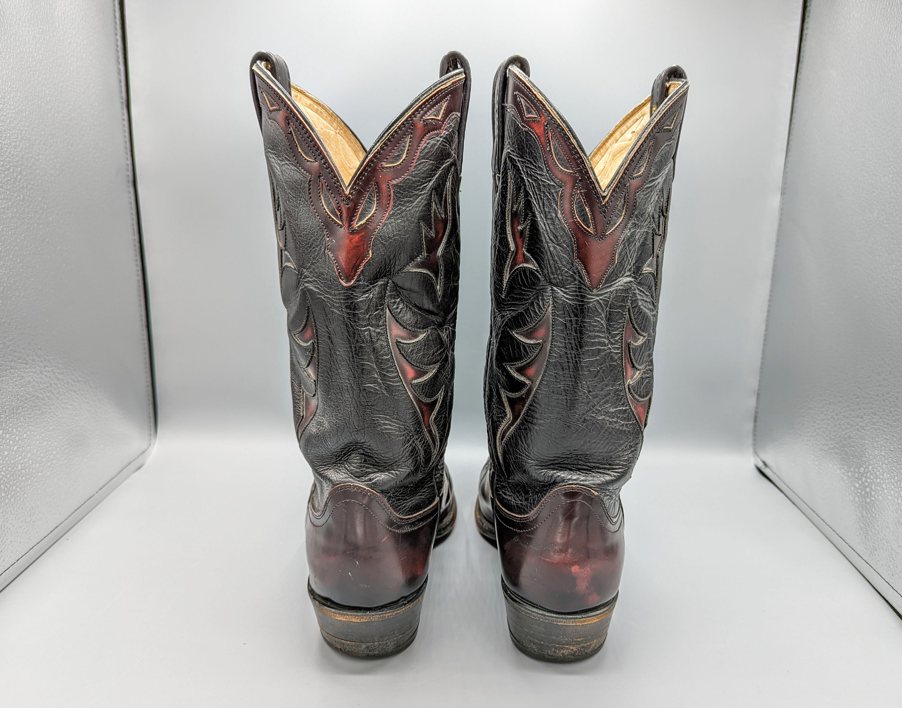 Vintage Dan Post El Paso Black Embroidered Western Cowboy Boots Dan Post Kids Youth Roper Cowboy Boots Black W/red  main image 4