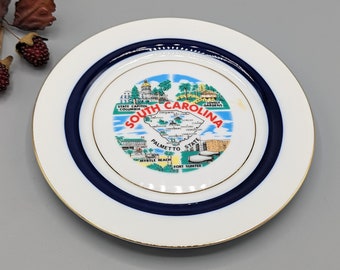 Prato decorativo vintage de lembrança do estado de Palmetto, da Carolina do Sul, decoração de parede para casa na costa leste da Carolina do Sul, presente vintage da Carolina do Sul