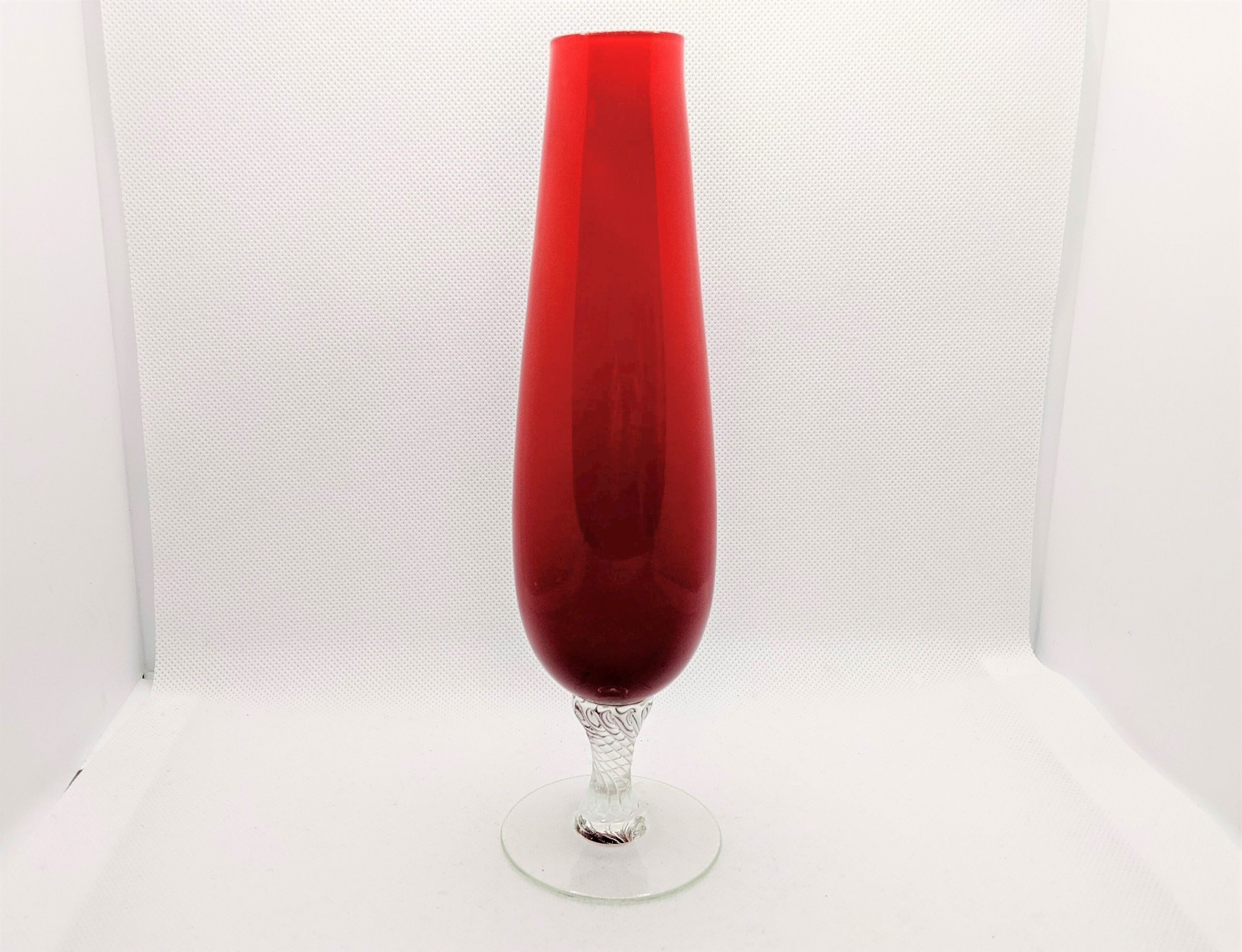 Vintage Red Glass Bud Vase on Clear Twisted Pedestal Vintage Etsy