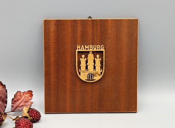 ヴィンテージ ハンブルク ドイツ 木製 真鍮 壁飾り Jech Hand Sage  