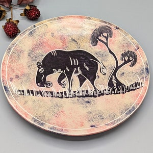 Vintage Wildebeest Hand Carved Painted Colorful Soapstone Bowl Dish Made in Kenya, Vintage African Art Decor, Carved Soapstone Kenyan Art