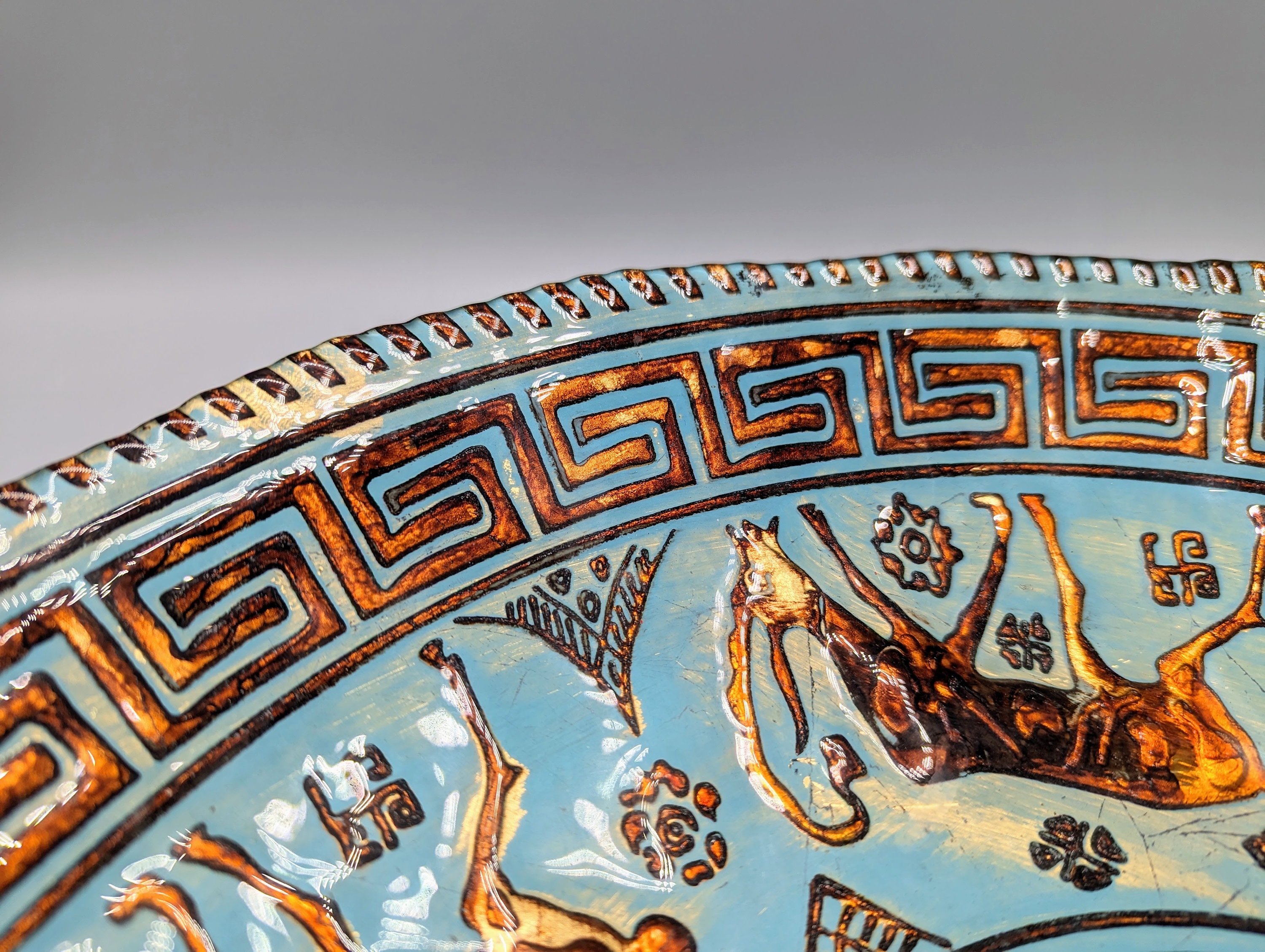 ヴィンテージ ターコイズブルーと銅のトルコガラス製サービングボウル