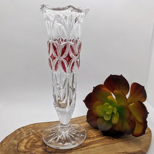 Vintage Lead Crystal and Purple Ornate Glass Pedestal Bud Vase, Vintage Lead Crystal Flower Vase, Vintage Mother&#39;s Day Mom Gift for Her
