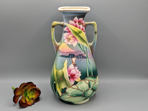 Antique Royal Nippon Nishiki Hand Painted Moriage Floral and Sail