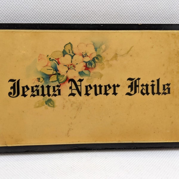 1937 Jesus Never Fails Floral Wood Wall Plaque, Vintage Jesus Wall Decor, Retro Religious Home Decor, Housewarming Gift, Vintage Easter Gift