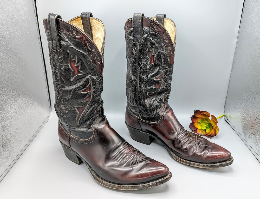 Vintage Dan Post El Paso Black and Red Leather Western  display picture 3