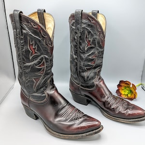 Vintage Dan Post El Paso Black and Red Leather Western Cowboy Boots Men Size 10.5 D, Vintage Western Cowboy Boots, Vintage Gift for Him